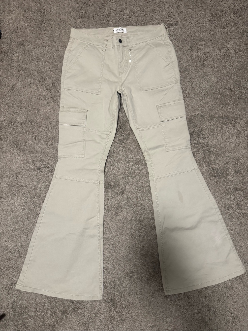 Flared Cargo Pants in Light Beige